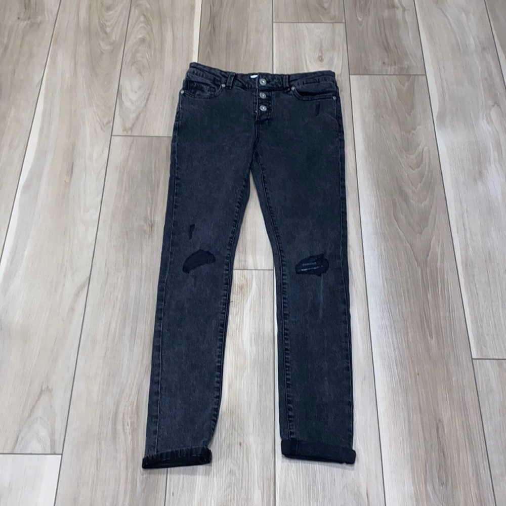 EUC Girls Size 14 Teen Tween Black Distressed Stretch Gray  Denim Jeans